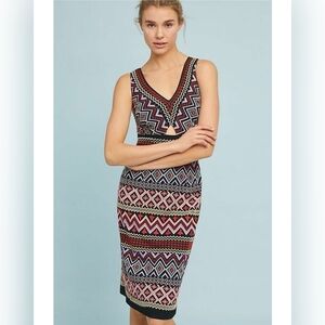 Anthropologie Embroidered Boho Knit Sleeveless V-Neck Dress Size 4
